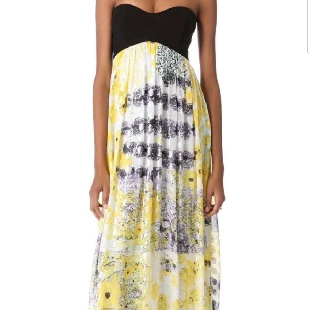 DVF metallic floral strapless bandeau silk gown